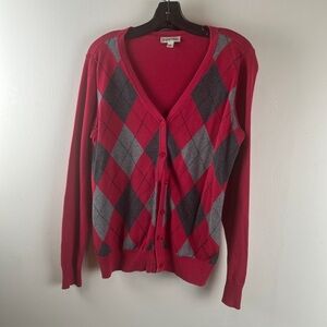 St John's Bay Red Argyle Sweater Medium